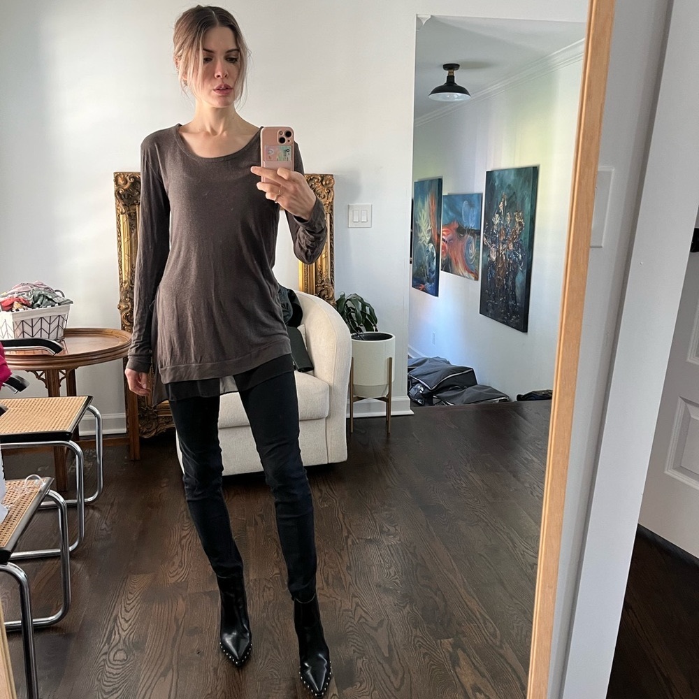 All saints long sleeve top sweater tee t-shirt green black